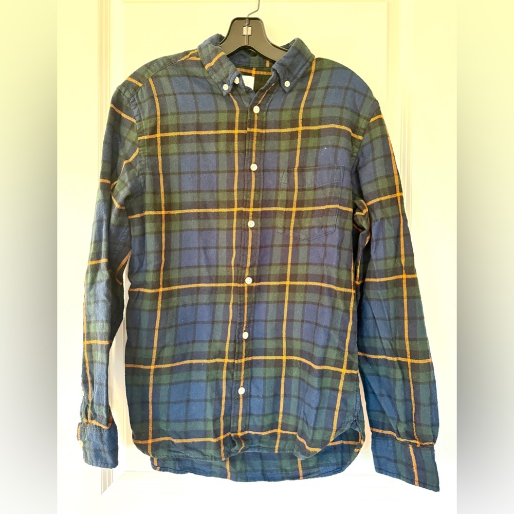 H&M Navy and Mustard Flannel Plaid Shirt